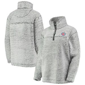 Women's Chicago Cubs by Carl Banks Gray Sherpa Quarter-Zip Pullover Jacket